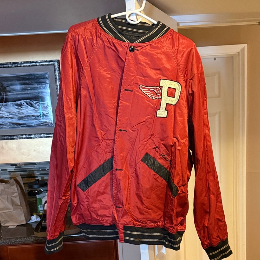 Polo by Ralph Lauren Red Varsity Bomber Jacket with Black Trim
